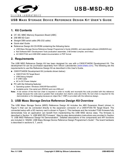 Silicon Laboratories USB-MSD-RD Reference Design Kit User Manual - cover page