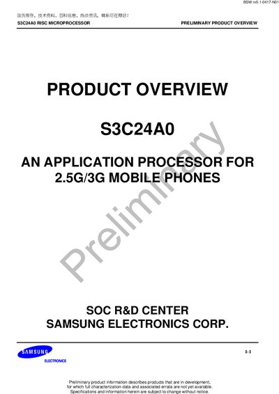 Samsung S3C24A0 RISC Microprocessor Preliminary Product Overview - cover page