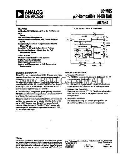 Analog Devices AD7534 Datasheet - cover page