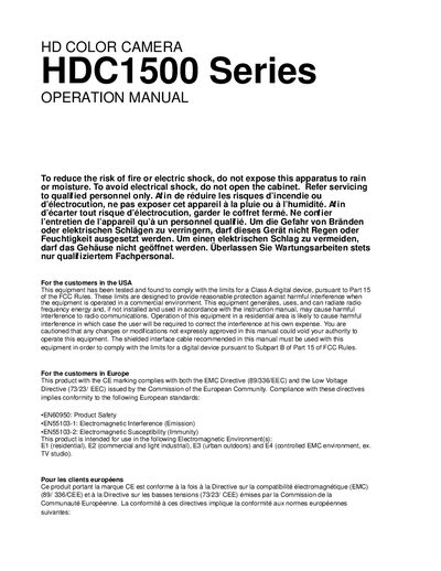 Sony HDC1500 HD Color Camera Operation Manual - cover page