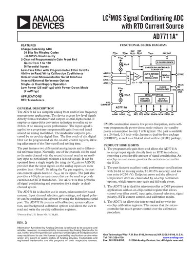 Analog Devices AD7711A Signal Conditioning ADC Datasheet