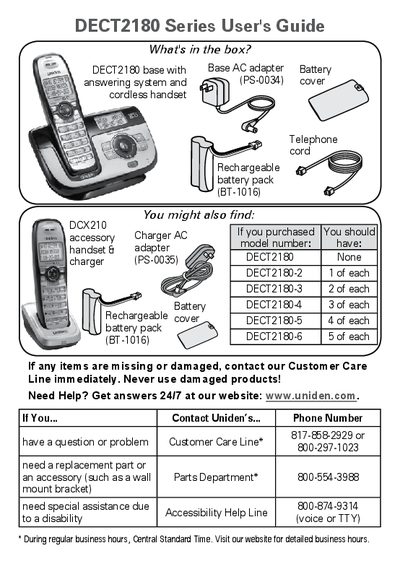 Uniden DECT2180 Series Cordless Phone User's Guide - cover page