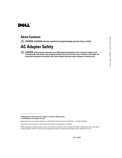 Dell AC Adapter Safety Manual - cover page