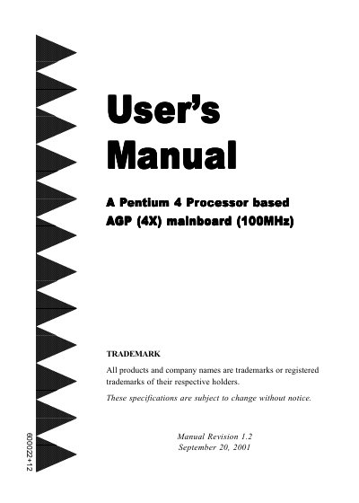Intel Pentium 4 (4X) 100MHz AGP Mainboard User Manual - cover page