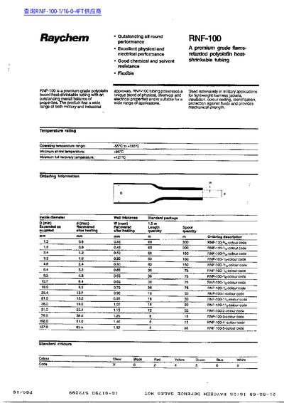 Raychem RNF-100 Datasheet - cover page