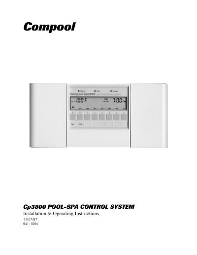 Compool CP3800 Pool-Spa Control System Installation & Operating Instructions - cover page