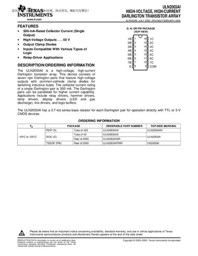 TEXAS INSTRUMENTS ULN2003AI Manual(1)(1) - cover page