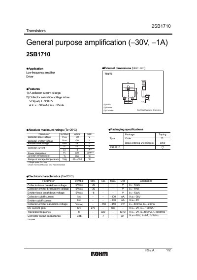 ROHM 2SB1710 Datasheet - cover page