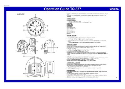 Casio TQ-377 Clock Operation Guide - cover page