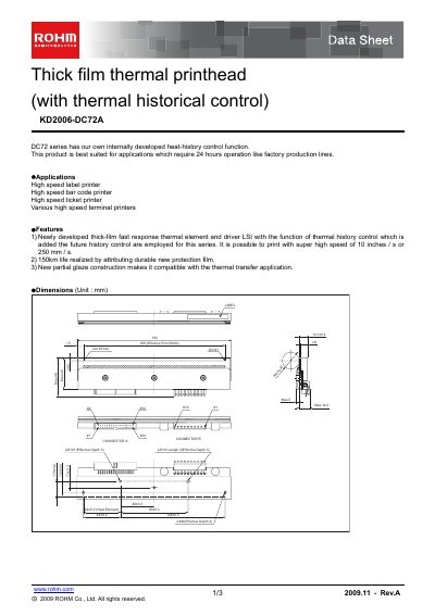 ROHM KD2006-DC72A Thermal Printhead Datasheet - cover page