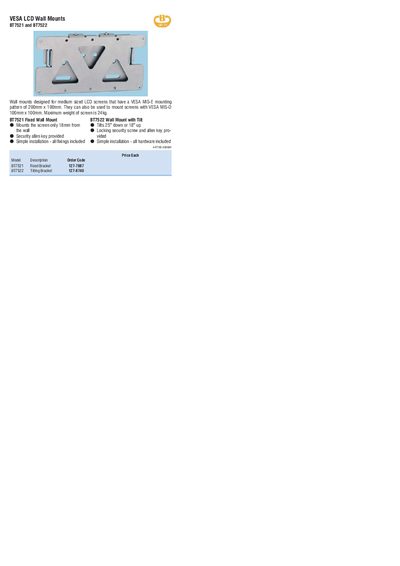 B-Tech BT7521 & BT7522 Wall Mount Product Leaflet - cover page