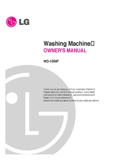 LG WD-1050F Washing Machine Owner's Manual - cover page