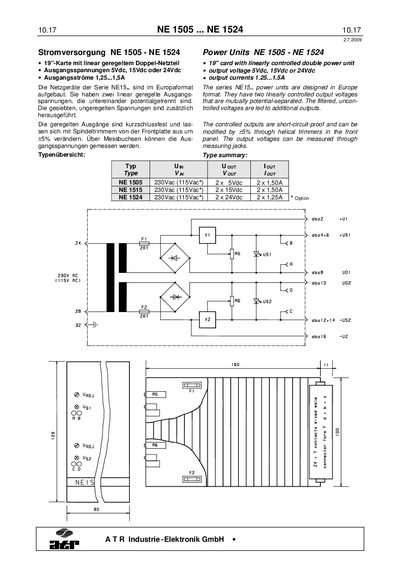 ATR Industrie-Elektronik NE 1505/1515/1524 Power Units Datasheet - cover page