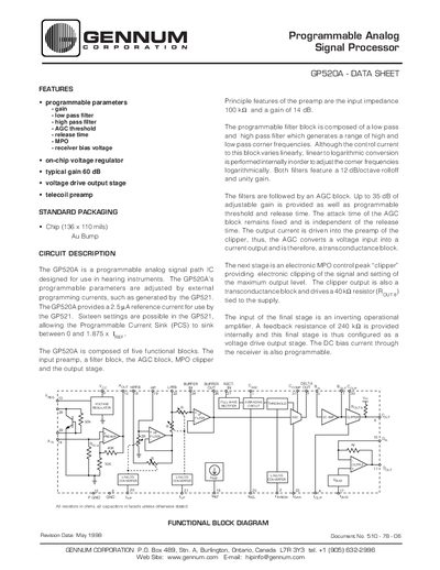 Gennum GP520A Programmable Analog Signal Processor Datasheet - cover page