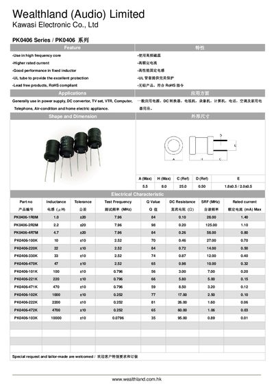 Wealthland PK0406 Series Fixed Inductor Datasheet - cover page