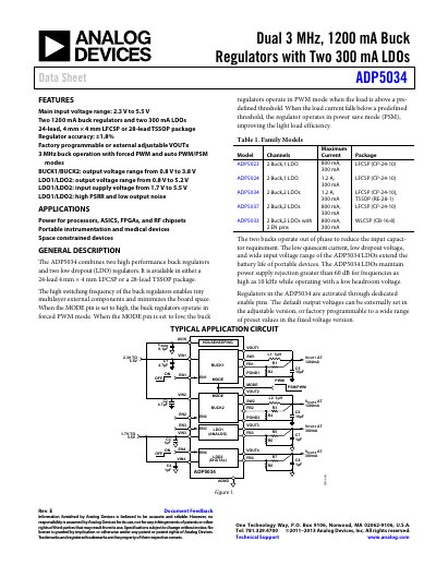 Analog Devices ADP5034 Dual 3 MHz Buck Regulator with LDOs Data Sheet - cover page