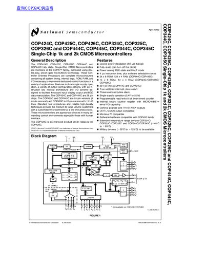 National Semiconductor COP424C COP425C COP426C COP324C COP325C COP326C COP444C COP445C COP344C COP345C Single-Chip 1k 2k CMOS Microcontrollers handbook  - cover page
