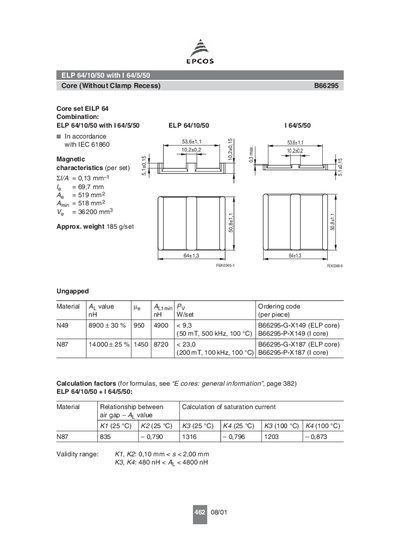 EPCOS B66295 Core Datasheet - cover page