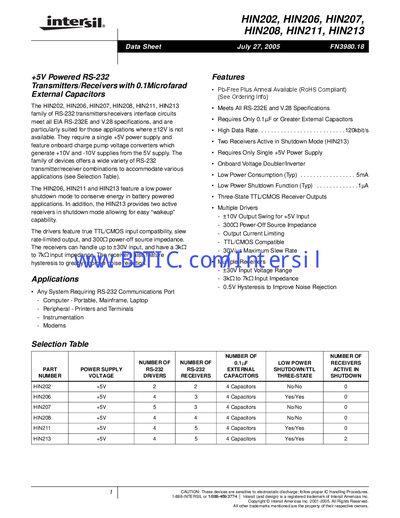 intersil HIN202 HIN206 HIN207 HIN208 HIN211 HIN213 Guide  - cover page