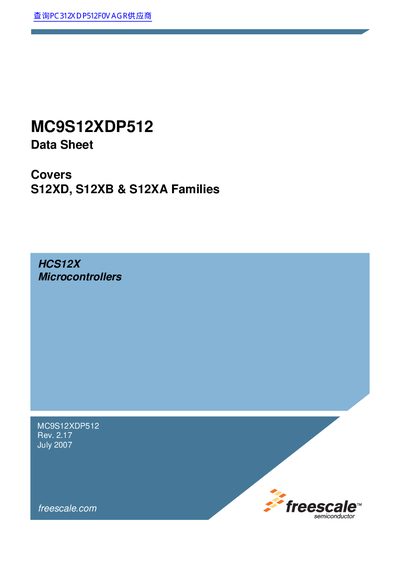 Freescale MC9S12XDP512 Microcontroller Data Sheet - cover page
