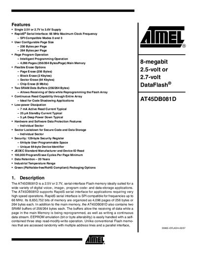 Atmel AT45DB081D Datasheet - cover page