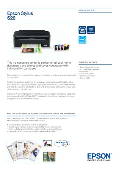 Epson Stylus S22 Product Guide - cover page