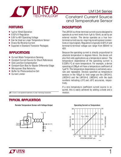 Linear Technology LM134 Series Datasheet - cover page