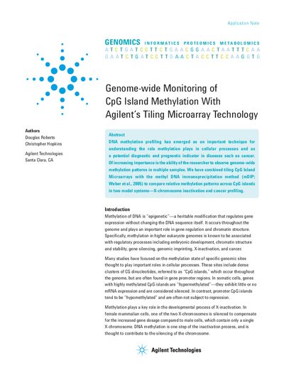 Genome-wide Monitoring of CpG Island Methylation with Agilent Tiling Microarray Technology Application Note - cover page