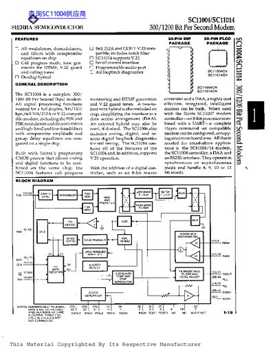Sierra Semiconductor SC11004/SC11014 300/1200 bps Modem Datasheet - cover page