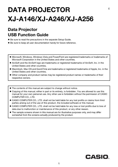 CASIO DATA PROJECTOR XJ-A146V/XJ-A246/XJ-A256 UsersGuide (1) - cover page