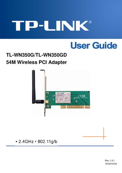 TP-LINK TL-WN350G/TL-WN350GD 54M Wireless PCI Adapter User Guide - cover page