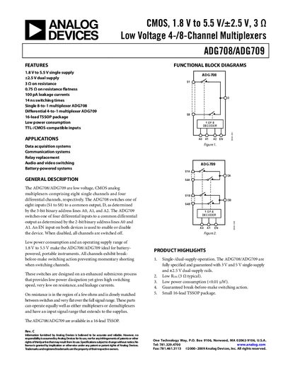 Analog Devices ADG708/ADG709 Datasheet Rev C