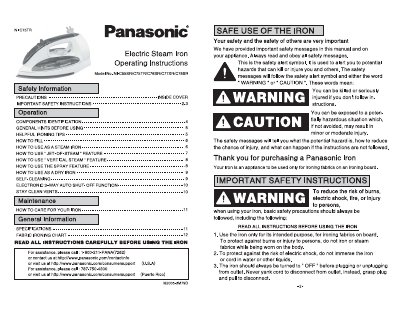 Panasonic NI-C55SR/C57TR/C76SR/C77XR/C78SR Manual - cover page