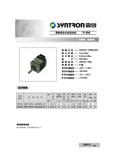 Syntron 28 Series Mixed-Phase Stepper Motor Datasheet - cover page