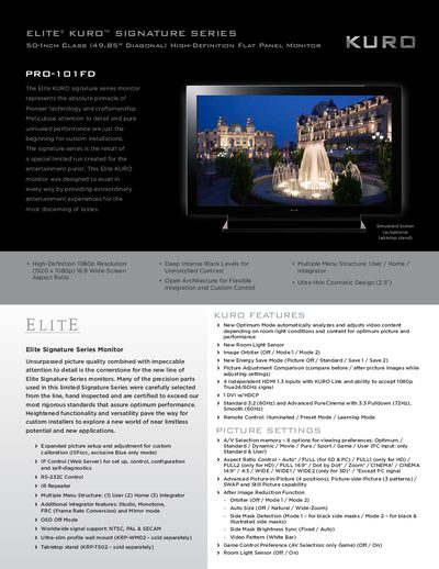 ELITE KURO SIGNATURE SERIES 50-Inch Class (49.85 Diagonal) High-Definition Flat Panel Monitor PRO-101FD User Manual - cover page
