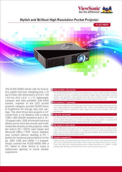 ViewSonic PLED-W500 Pocket Projector User Manual - cover page