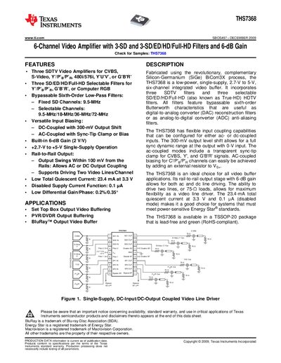 Texas Instruments THS7368 Video Amplifier Datasheet - cover page