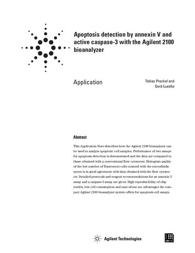 Agilent Apoptosis detection by annexin V active caspase-3 with the Agilent 2100 bioanalyzer Manual - cover page