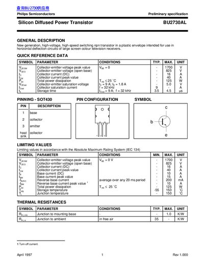 Philips Semiconductors BU2730AL handbook - cover page