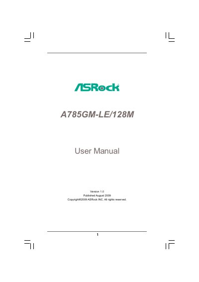 ASRock A785GM-LE/128M Motherboard User Manual - cover page
