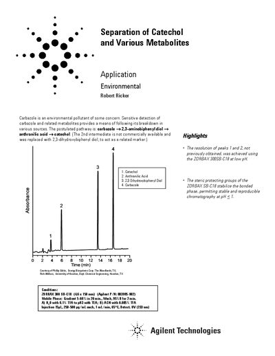 Agilent Separation of Catechol and Various Metabolites Application Note - cover page