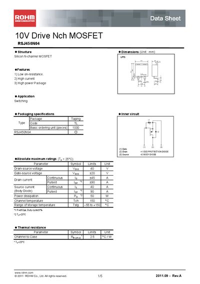 ROHM RSJ450N04 Datasheet - cover page