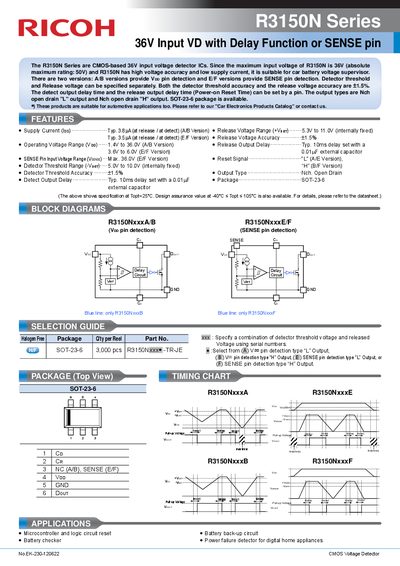 Ricoh R3150N Series CMOS Voltage Detector Datasheet - cover page
