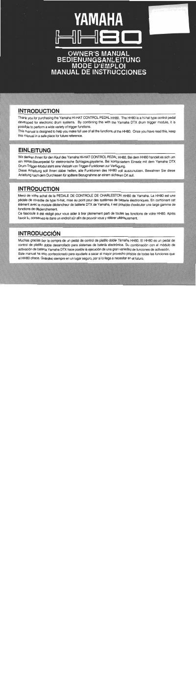 Yamaha HH80 Hi-Hat Control Pedal User Manual - cover page