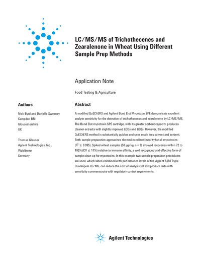 Agilent 6460 LC/MS Application Note: Trichothecenes and Zearalenone Analysis in Wheat - cover page