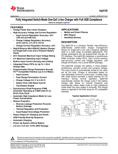 Texas Instruments bq24155 Datasheet - cover page