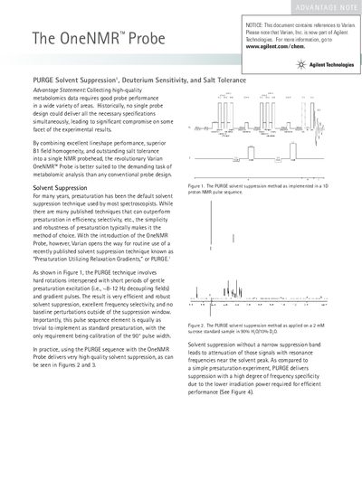 Varian OneNMR Probe Advantage Statement - cover page