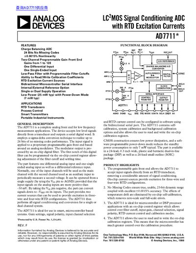 ANALOG DEVICES AD7711* LC 2 MOS Signal Conditioning ADC with RTD Excitation Currents handbook - cover page