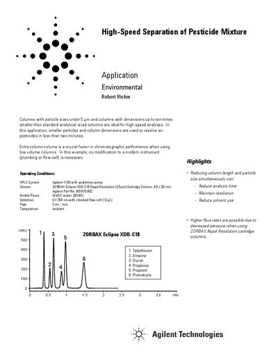 Agilent High-Speed Separation of Pesticide Mixture Application Note - cover page