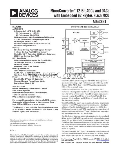 Analog Devices ADuC831 Datasheet - cover page